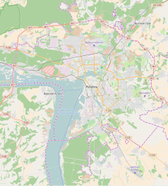 Mapa konturowa Kazania, w centrum znajduje się punkt z opisem „Kazań”