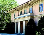 The entrance court at Hollyhock in Southampton, New York.