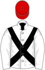 White, black cross belts, red cap