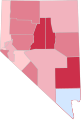 Image 8Majority/plurality party in each Nevada county (February 2023):   Democrat >= 30%   Republican >= 30%   Republican >= 40%   Republican >= 50%   Republican >= 60% (from Nevada)