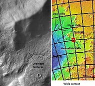 Drainage features in Reull Vallis, as seen by THEMIS. Click on image to see relationship of Reull Vallis to other features.