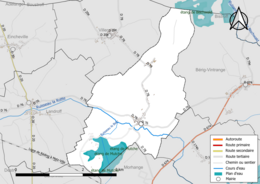 Carte en couleur présentant le réseau hydrographique de la commune