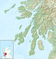 Mapa konturowa Argyll and Bute, blisko centrum po lewej na dole znajduje się punkt z opisem „Islay”