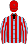 Light blue and red stripes, red cap