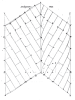 A plate from Nicholson's Guide to Railway Masonry showing the development (left) and the plan view of the intrados of a helicoidal skew arch Plate from Nicholson-II.png