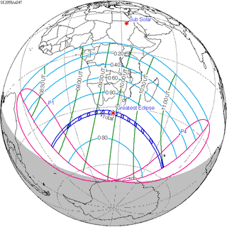 <span class="mw-page-title-main">Solar eclipse of July 24, 2055</span> Total eclipse