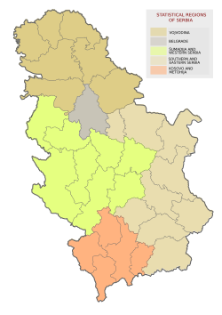 Location of Šumadija and Western Serbia (yellow green)