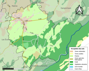 Carte en couleurs présentant l'occupation des sols.