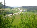 Autobahn A 71 and new line in the valley of the Wipfra, in the background is the northern entrance of the Sandberg Tunnel