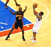 Anthony Morrow contesting Allen Iverson shot.jpg