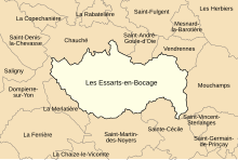 Carte montrant les différentes communes autour d'Essarts-en-Bocage.