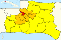 Jamaica (red) in Las Lajas (orange) in Mayabeque (yellow)