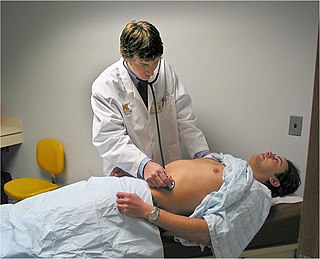 <span class="mw-page-title-main">Auscultation</span> Listening to the internal sounds of the body, usually using a stethoscope