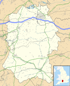 Mapa konturowa Wiltshire, blisko centrum na dole znajduje się punkt z opisem „Larkhill”