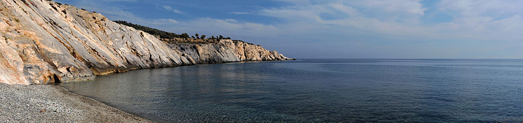 Marmaritsa beach (landscape is part of the Maronia-Makri active fault), Rhodope, Thrace