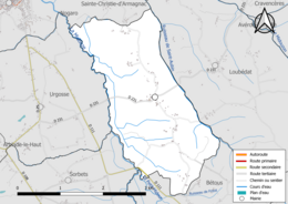 Carte en couleur présentant le réseau hydrographique de la commune