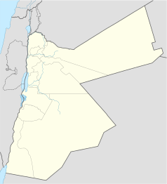 Mapa konturowa Jordanii, po lewej nieco u góry znajduje się punkt z opisem „Az-Zarka”