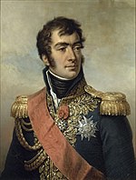 Portrait of Marmont in blue military uniform with gold epaulettes and two medals