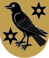 A jackdaw pictured in the coat of arms of the Sauvo municipality Sauvo.vaakuna.svg