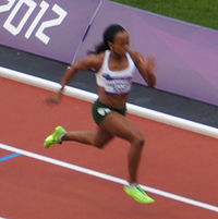 Tahesia Harrigan-Scott in actie tijdens de OS van 2012, Londen.