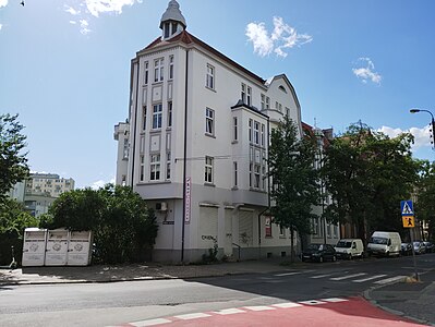 View of facades from the street crossing