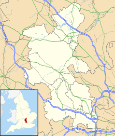 Mapa konturowa Buckinghamshire, na dole nieco na prawo znajduje się punkt z opisem „Bourne End”