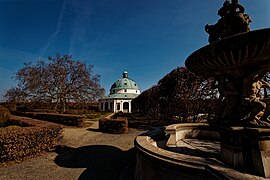 Kroměříž - Květná zahrada - Baroque Flower Garden 1665-1675 by Italian architects Filiberto Lucchese & Giovanni Pietro Tencalla - 244 m long sculpture Colonnade, central Rotunda & Tritons Fountain - UNESCO World Heritage Site 03.jpg