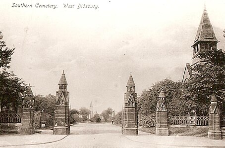 The gates of Southern Cemetery, Manchester, which inspired the song