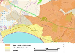 Carte montrant par des aplats de couleur des formations géologiques.