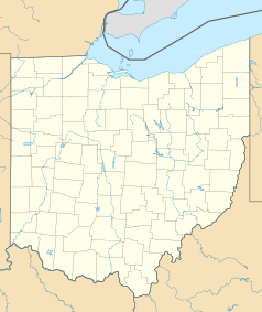 Mapa konturowa Ohio, u góry po prawej znajduje się punkt z opisem „FirstEnergy Stadium”