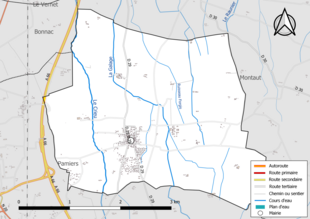 Carte en couleur présentant le réseau hydrographique de la commune