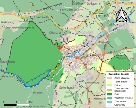 Carte en couleurs présentant l'occupation des sols.