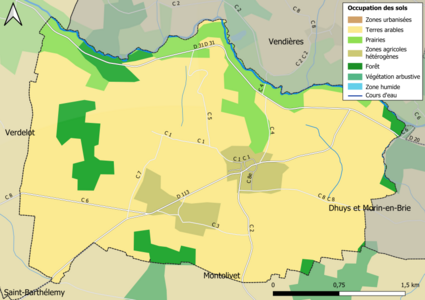 Carte des infrastructures et de l'occupation des sols en 2018 (CLC) de la commune.