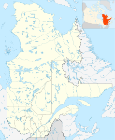 Mapa konturowa Quebecu, blisko dolnej krawiędzi nieco na lewo znajduje się punkt z opisem „Circuit Gilles Villeneuve”