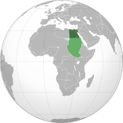 綠色：埃及王國 亮綠色：英埃蘇丹 淺綠色：1934年割讓給義屬利比亞