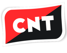 Logo of the CNT, featuring the red-and-black diagonal flag with the letters C.N.T. emblazoned on it