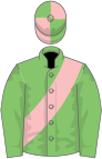 Light green, pink sash, quartered cap