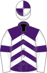 Purple, White chevrons, White sleeves, Purple armlets, quartered cap