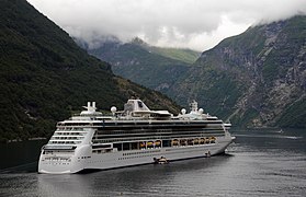 Cruise ship RCCL Brillance of the Seas in a Norwegian fjord near Geiranger