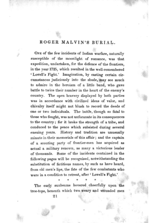 <span class="mw-page-title-main">Roger Malvin's Burial</span> Short story by Nathaniel Hawthorne