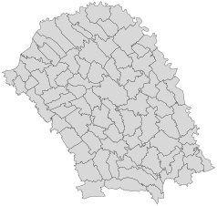 Mapa konturowa okręgu Botoszany, blisko centrum na dole znajduje się punkt z opisem „Botoszany”