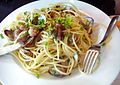 Spaghetti alle vongole, a typical pasta and seafood plate