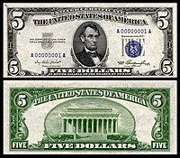 $5 Silver Certificate, Series 1953, Fr.1655, depicting Abraham Lincoln