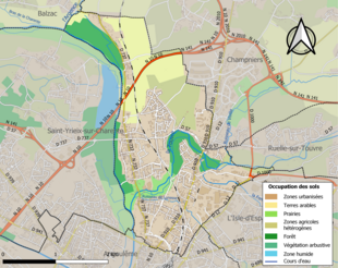 Carte en couleurs présentant l'occupation des sols.