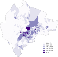 Percentage born outside the UK and Ireland