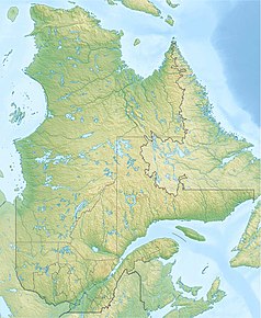 Mapa konturowa Quebecu, na dole nieco na lewo znajduje się punkt z opisem „miejsce bitwy”