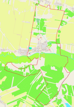 Mapa konturowa Kazanowa, blisko centrum na prawo znajduje się punkt z opisem „Pod Kierkutem”