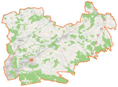 Mapa konturowa powiatu wołomińskiego, na dole po lewej znajduje się punkt z opisem „Wojskowy Instytut Techniczny Uzbrojenia”