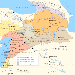 Armenia its greatest extent under Tigranes the Great, 69 BC (including vassals)