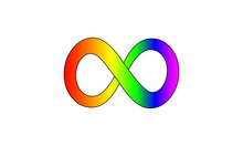 A rainbow infinity symbol on a white background.